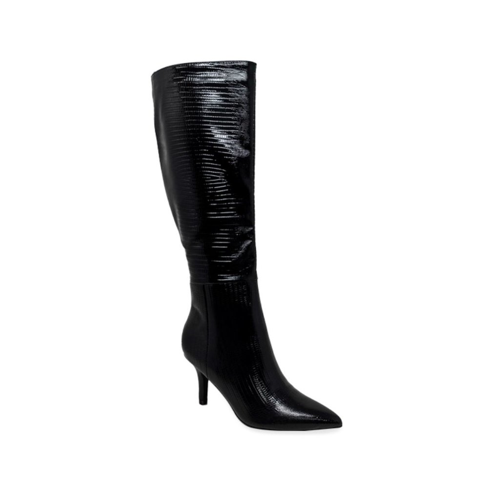 Women’s Snake Print Kitten Heel Knee High Boots - Picture 3 of 4
